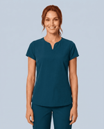 Women's Curved V-neck Top Caribbean Blue - Scrubloop