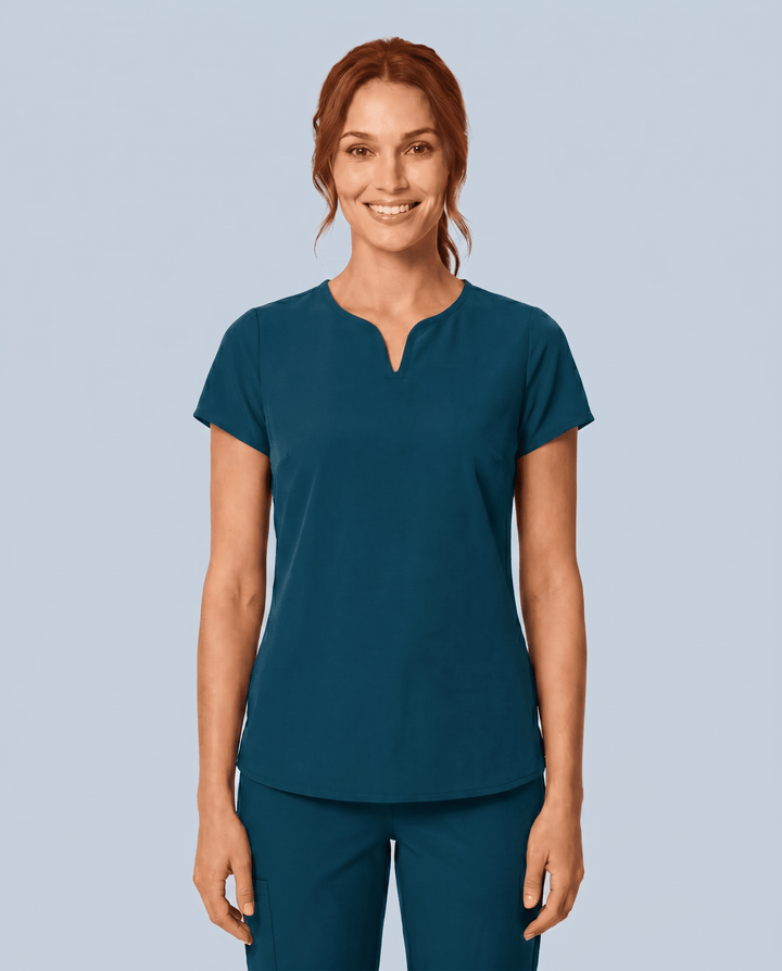 Women's Curved V-neck Top Caribbean Blue