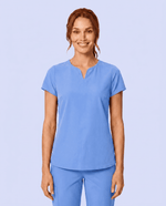 Women's Curved V-neck Top Ceil Blue - Scrubloop