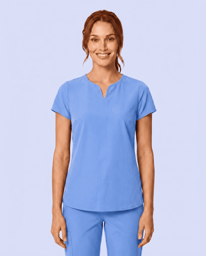 Women's Curved V-neck Top Ceil Blue