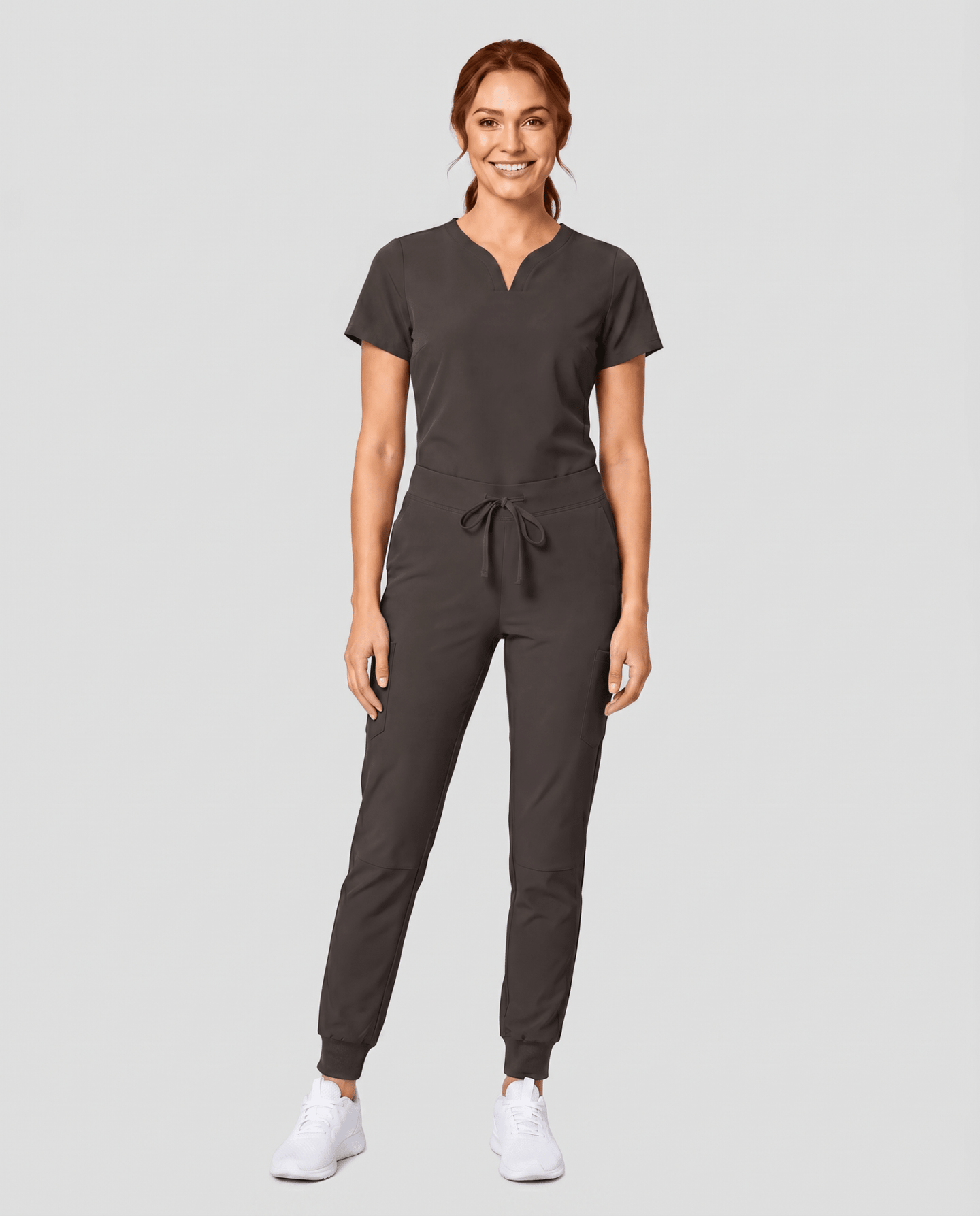 Women's Curved V-neck Top Charcoal - Scrubloop