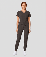 Women's Curved V-neck Top Charcoal - Scrubloop