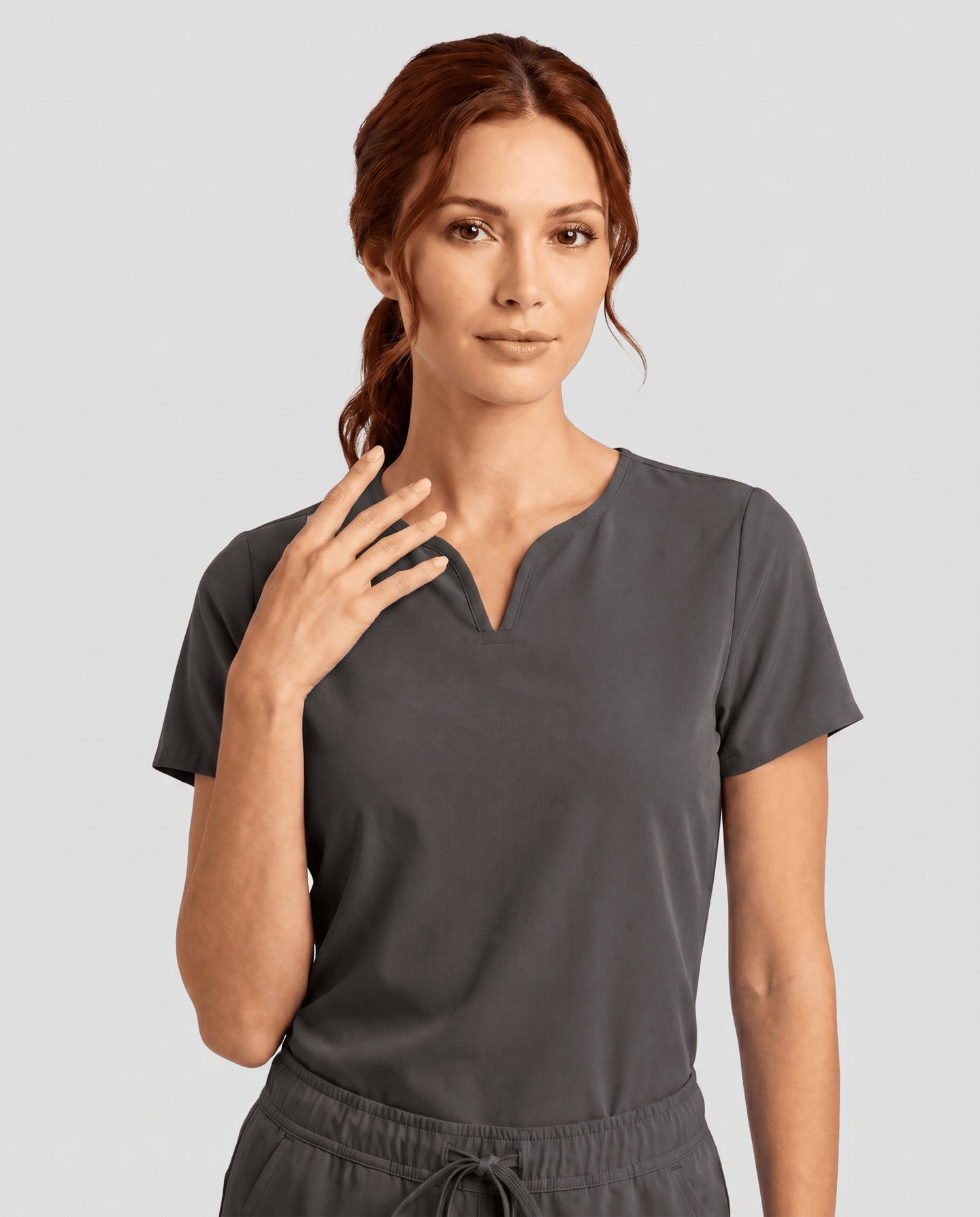 Women's Curved V-neck Top Charcoal - Scrubloop