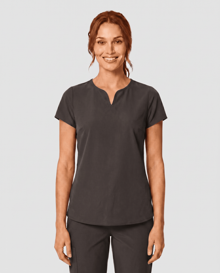 Women's Curved V-neck Top Charcoal