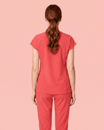 Women's Curved V-neck Top Coral - Scrubloop