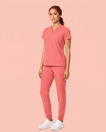 Women's Curved V-neck Top Coral - Scrubloop