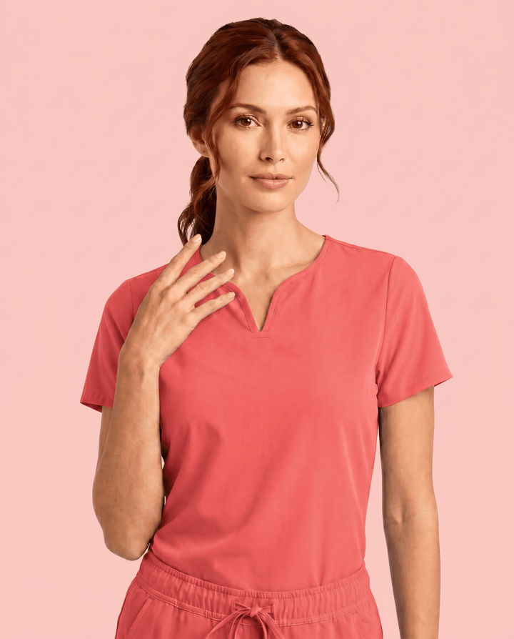 Women's Curved V-neck Top Coral