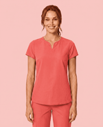 Women's Curved V-neck Top Coral - Scrubloop