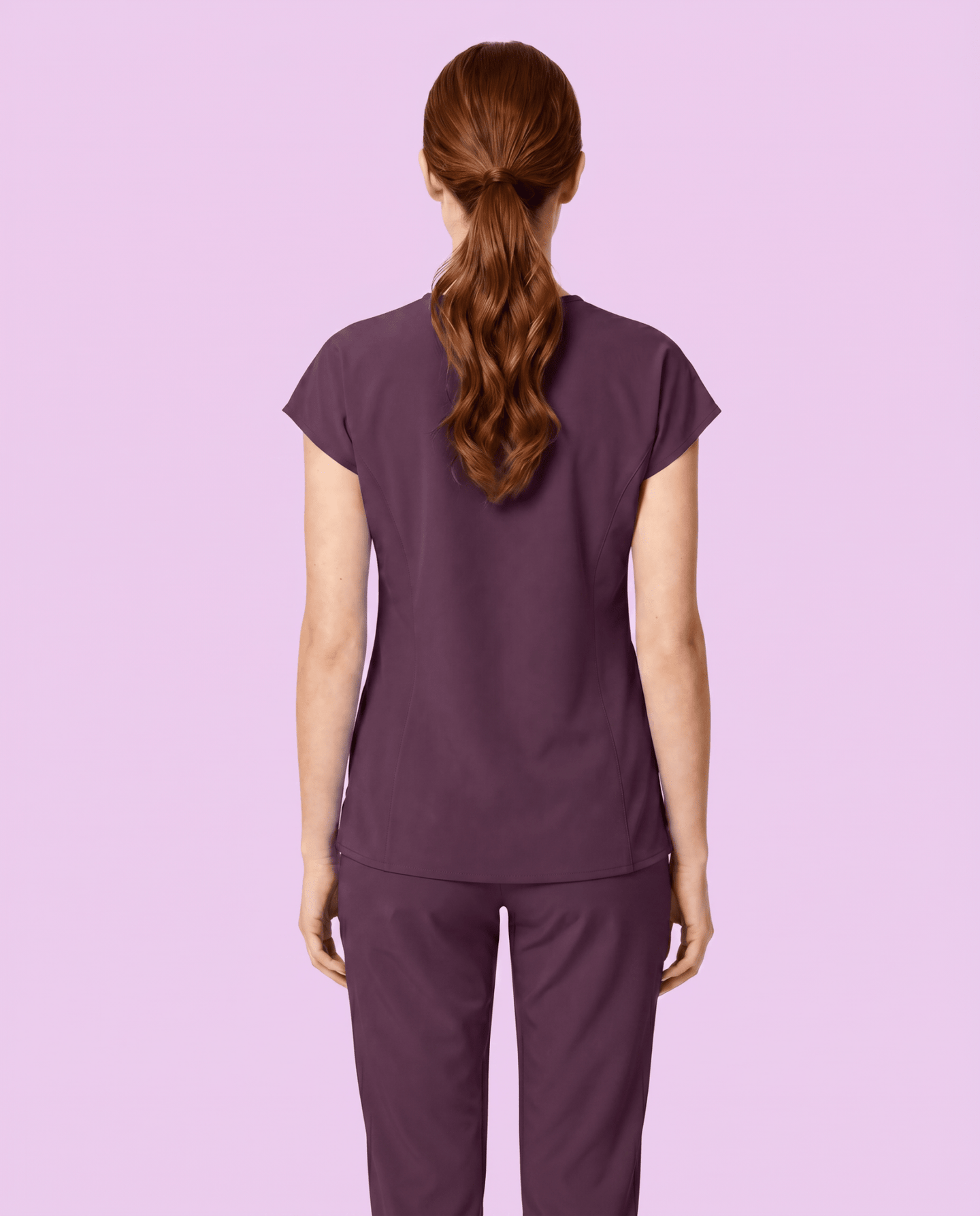 Women's Curved V-neck Top Deep Eggplant - Scrubloop