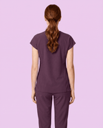 Women's Curved V-neck Top Deep Eggplant - Scrubloop