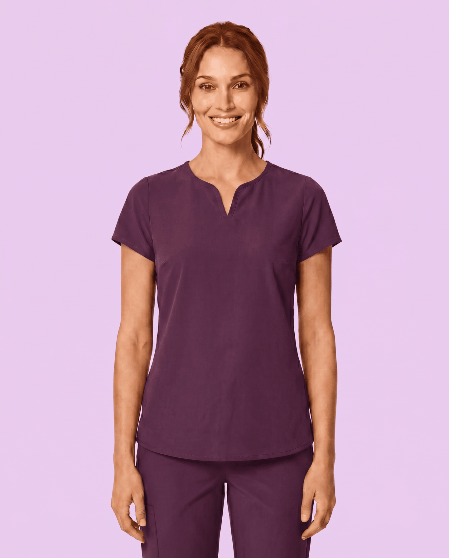 Women's Curved V-neck Top Deep Eggplant - Scrubloop
