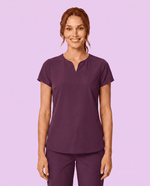 Women's Curved V-neck Top Deep Eggplant - Scrubloop