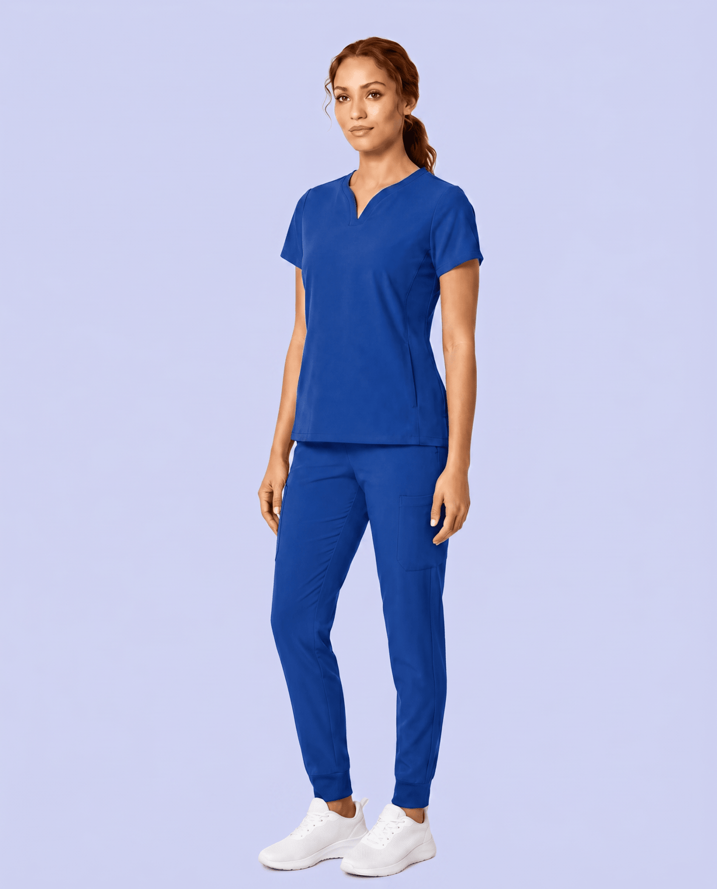 Women's Curved V-neck Top Galaxy Blue - Scrubloop