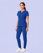 Women's Curved V-neck Top Galaxy Blue - Scrubloop