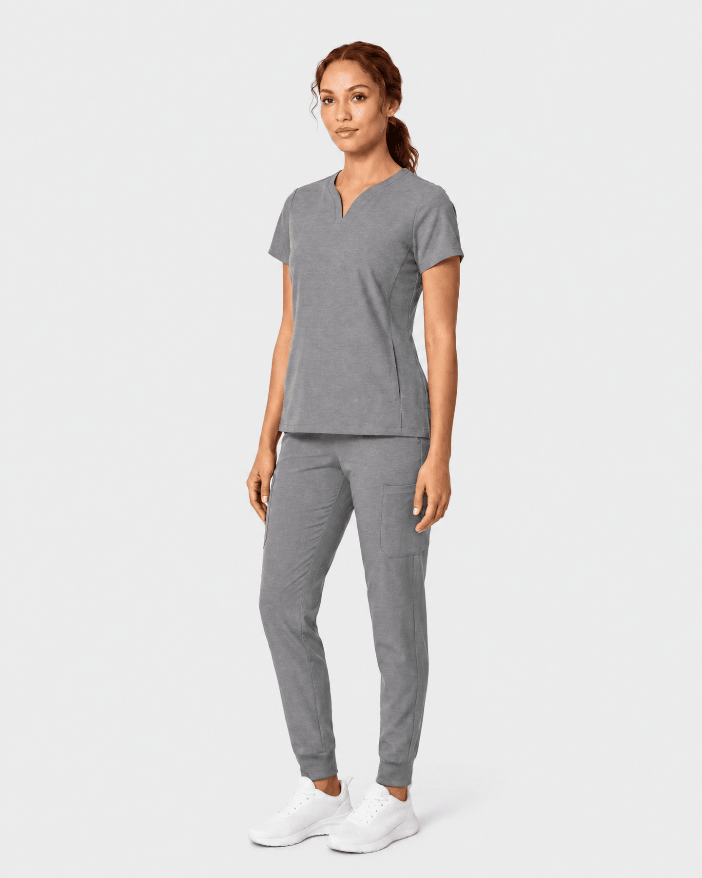 Women's Curved V-neck Top Heather Gray - Scrubloop