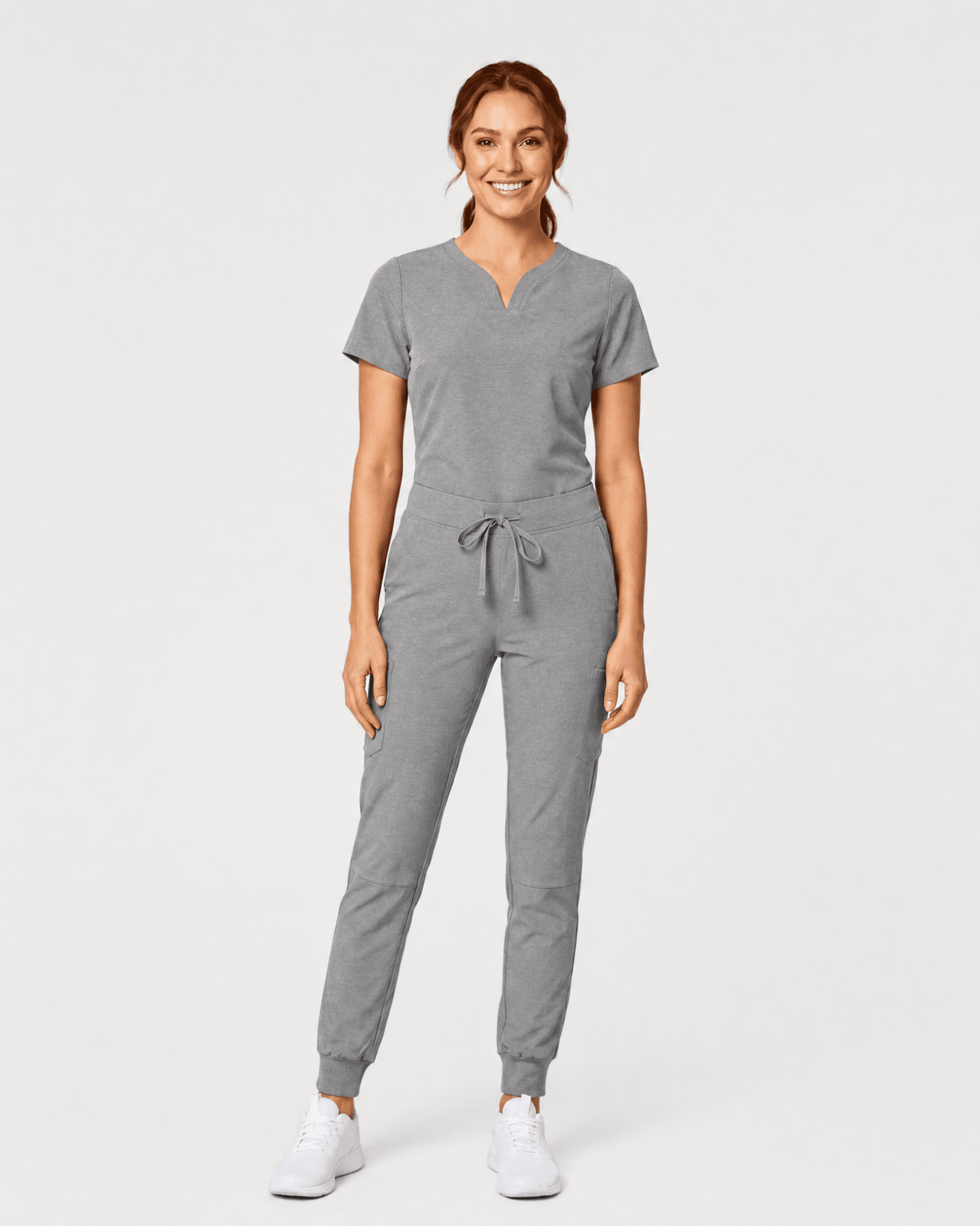 Women's Curved V-neck Top Heather Gray - Scrubloop