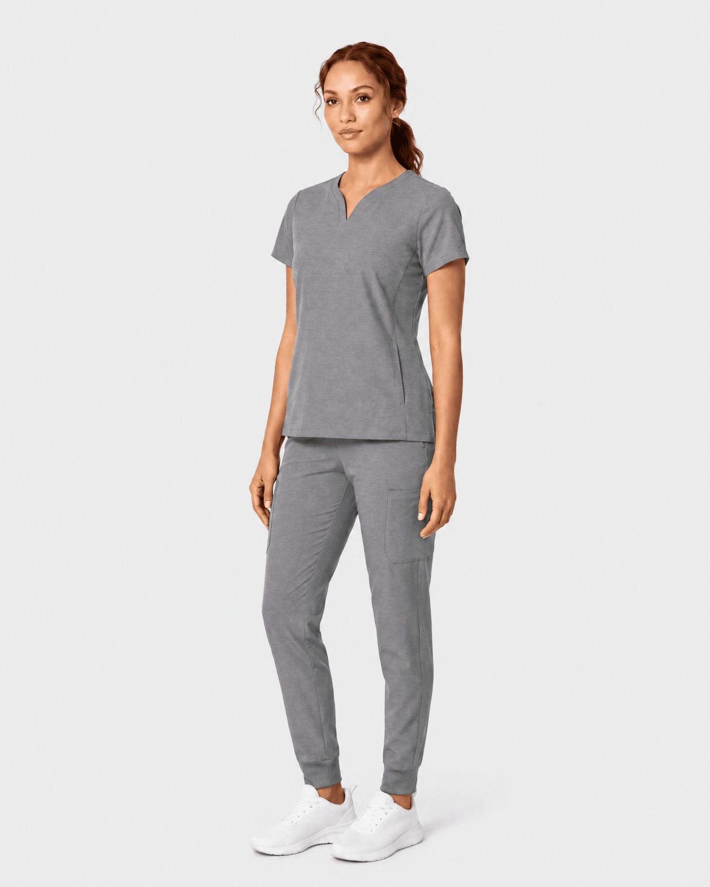Women's Curved V-neck Top Heather Gray - Scrubloop