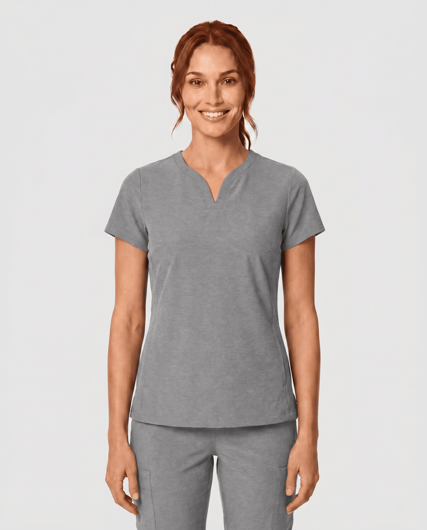 Women's Curved V-neck Top Heather Gray - Scrubloop