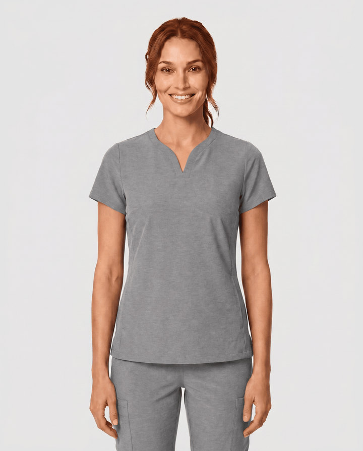 Women's Curved V-neck Top Heather Gray