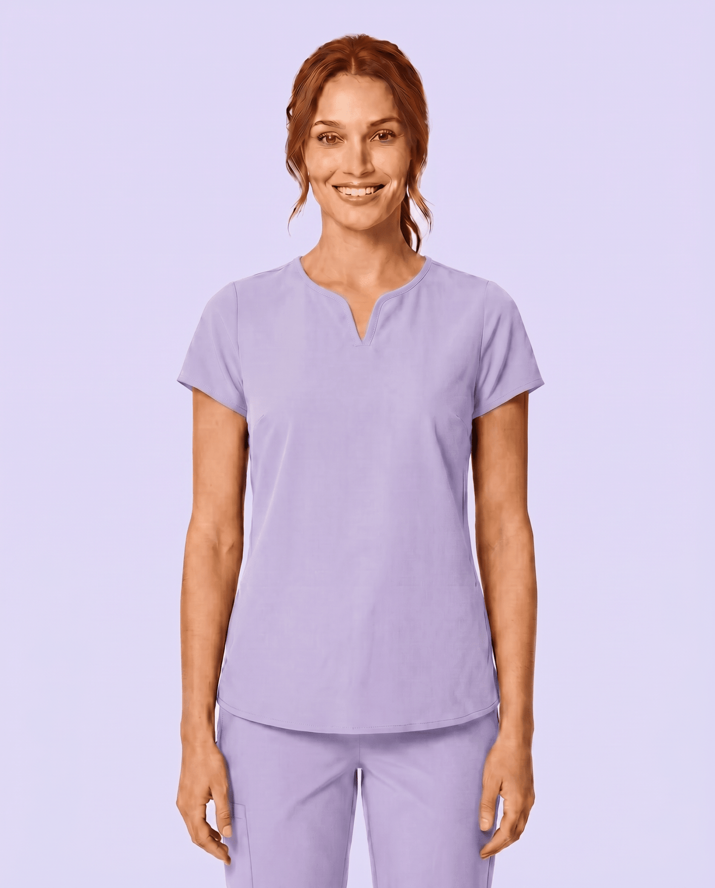 Women's Curved V-neck Top Lavender - Scrubloop