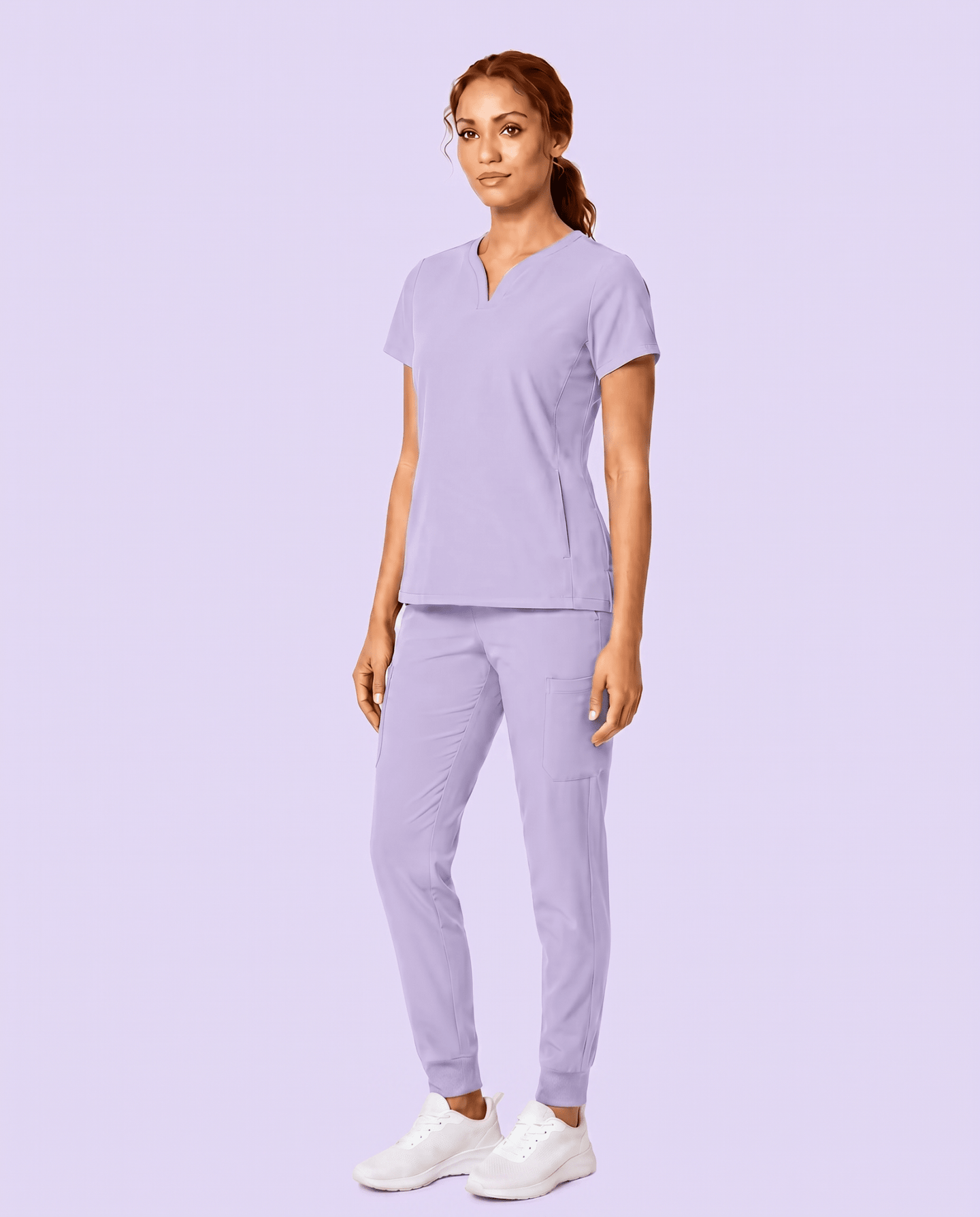 Women's Curved V-neck Top Lavender - Scrubloop