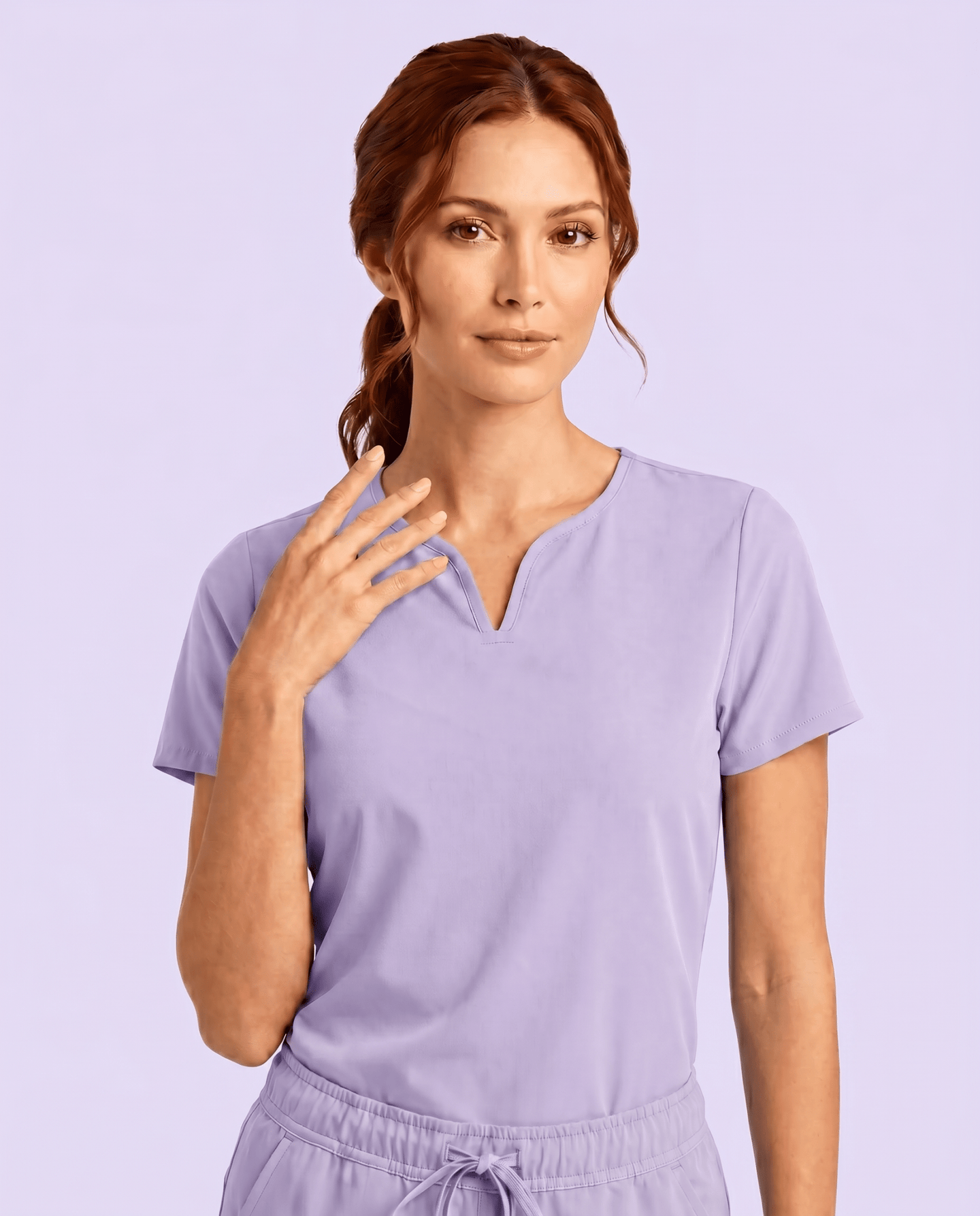 Women's Curved V-neck Top Lavender - Scrubloop