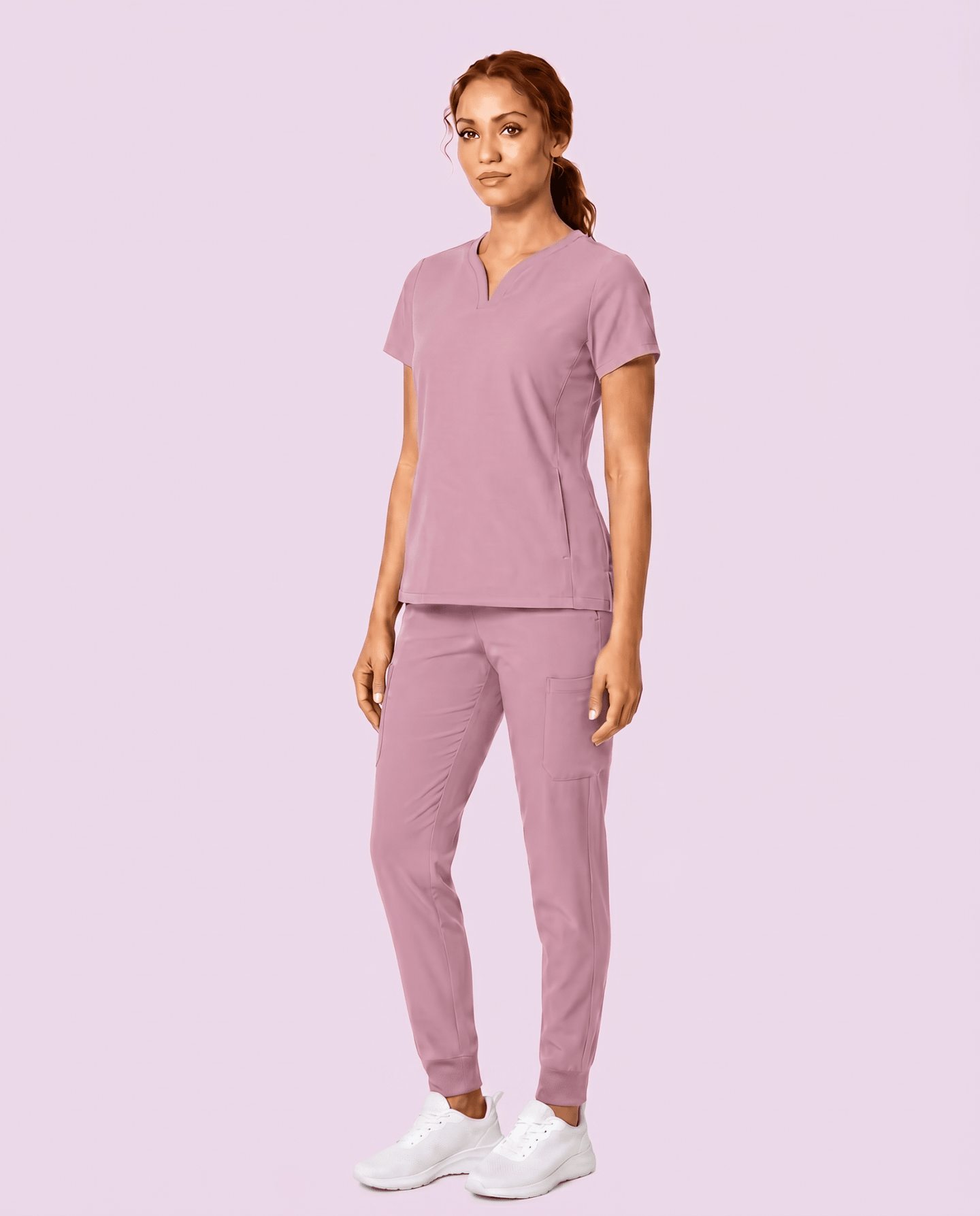 Women's Curved V-neck Top Lilac - Scrubloop