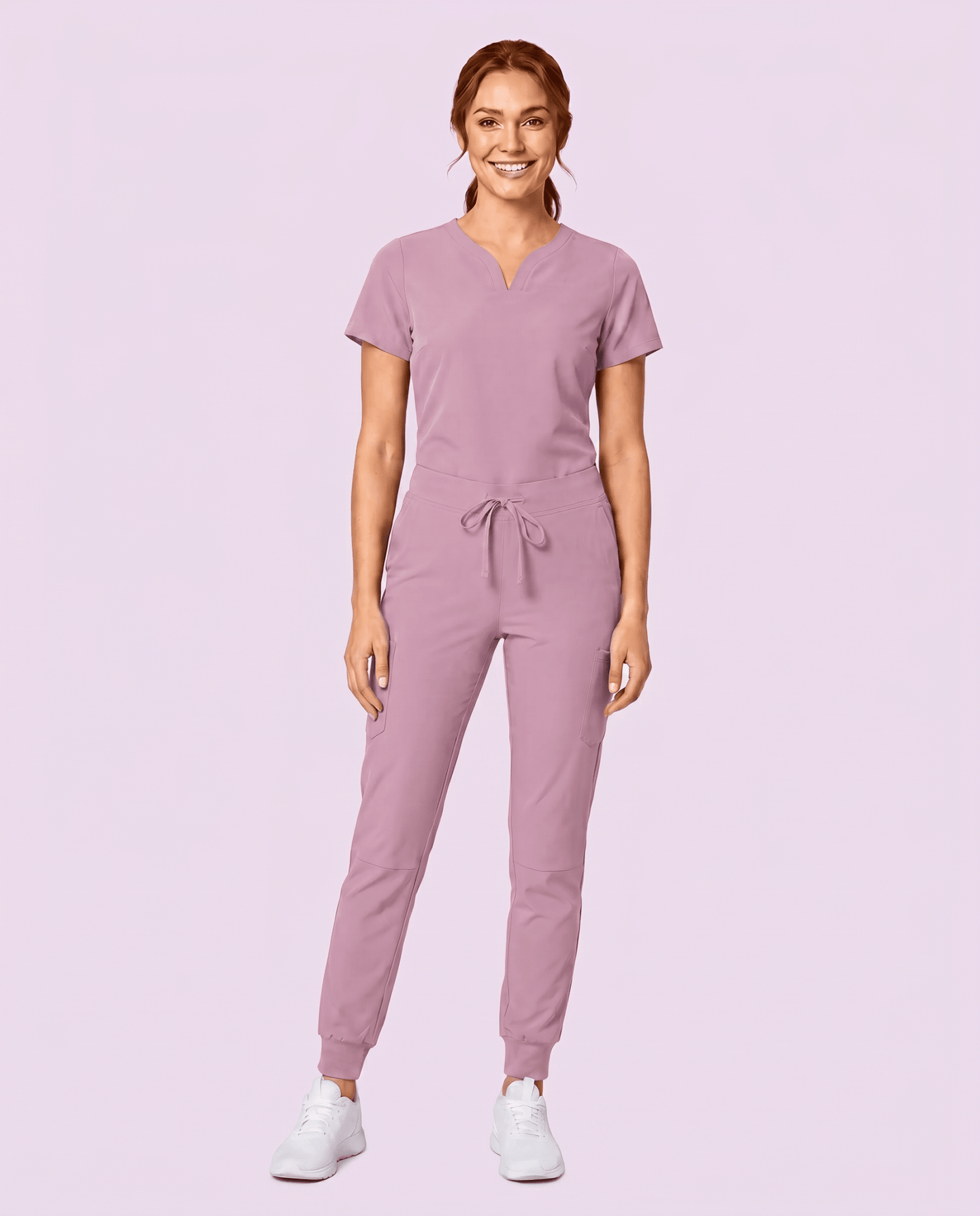 Women's Curved V-neck Top Lilac - Scrubloop