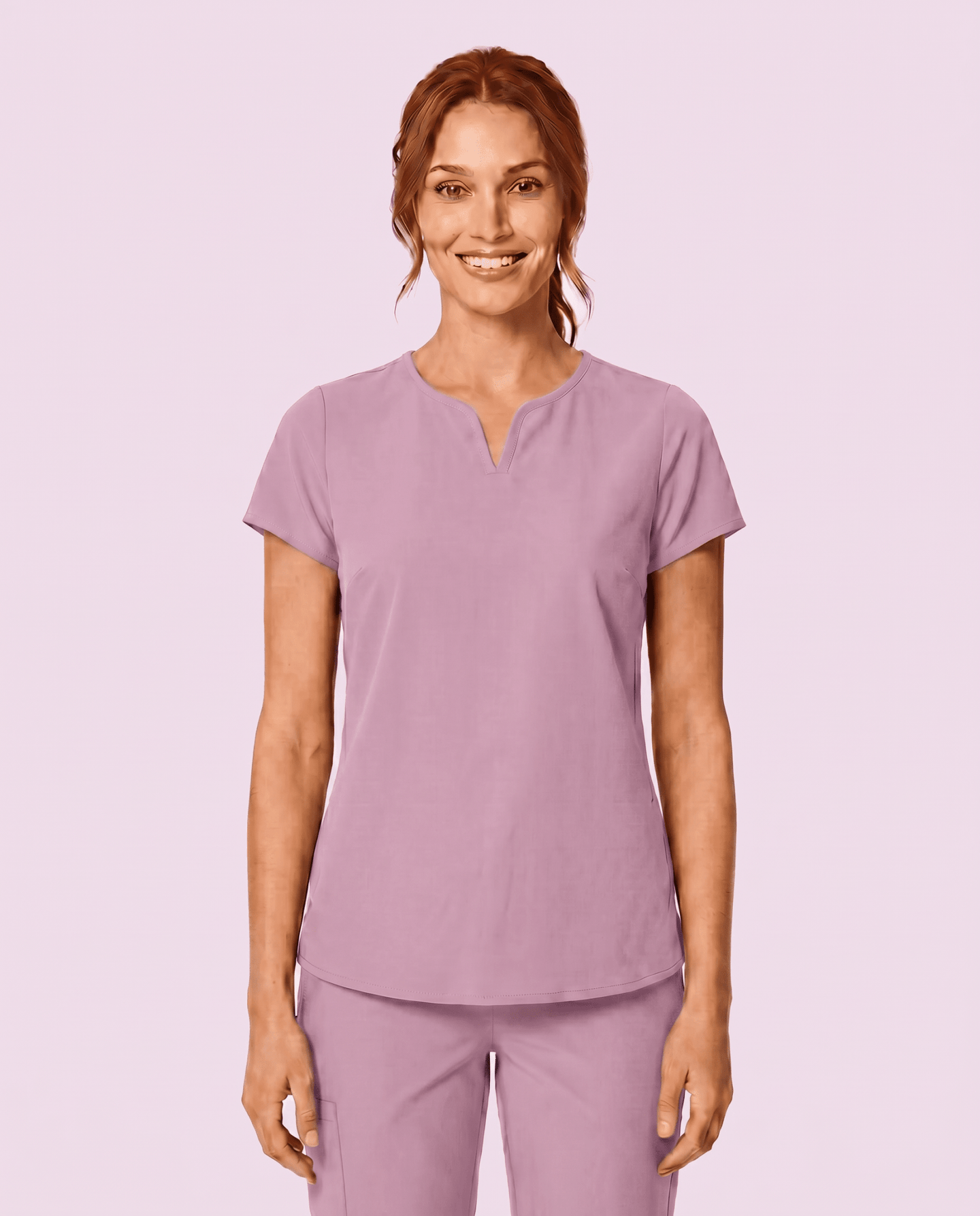 Women's Curved V-neck Top Lilac - Scrubloop
