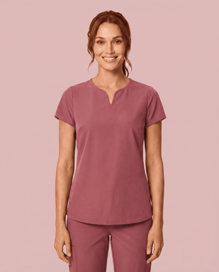 Women's Curved V-neck Top Mauve