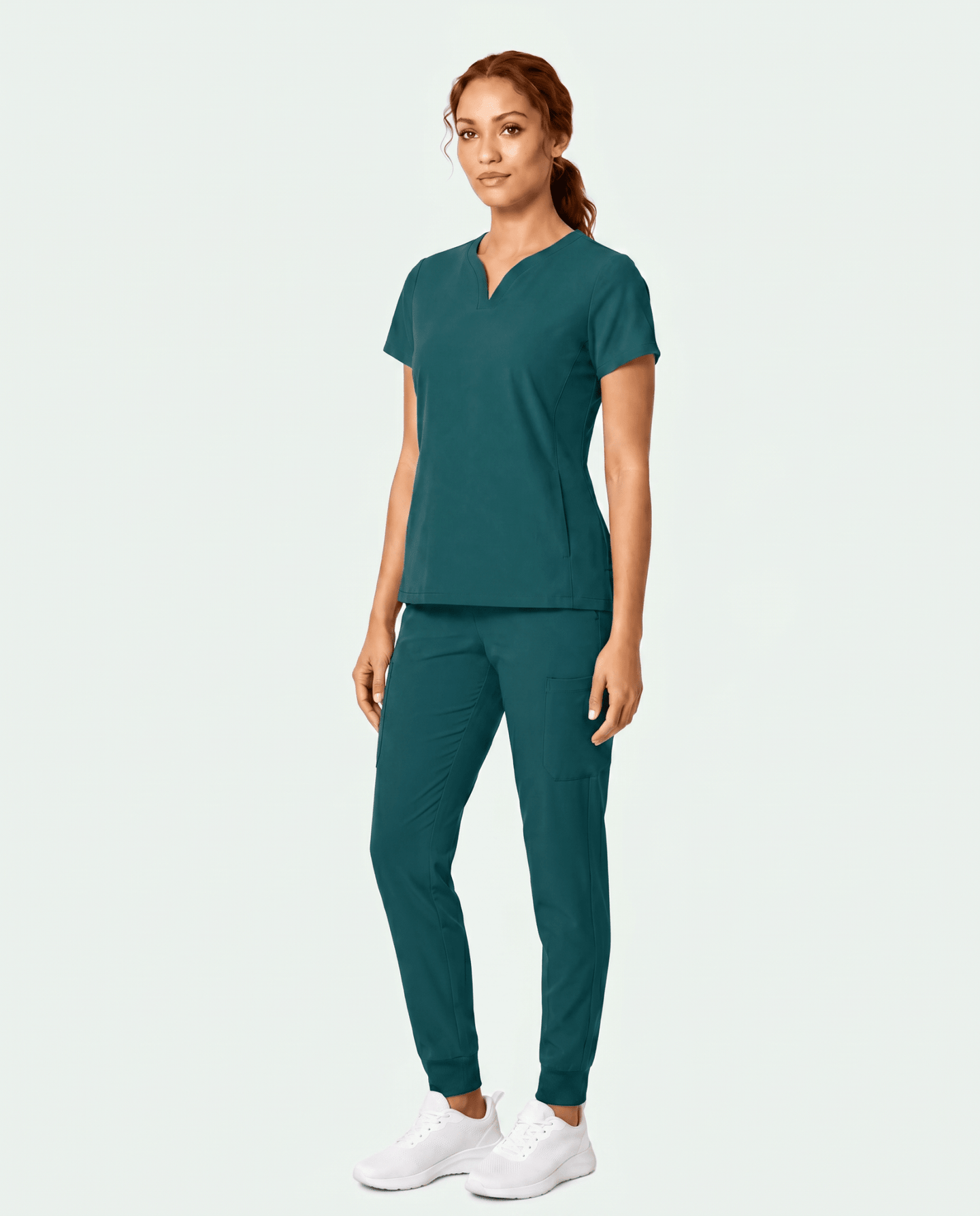 Women's Curved V-neck Top Midnight Green - Scrubloop