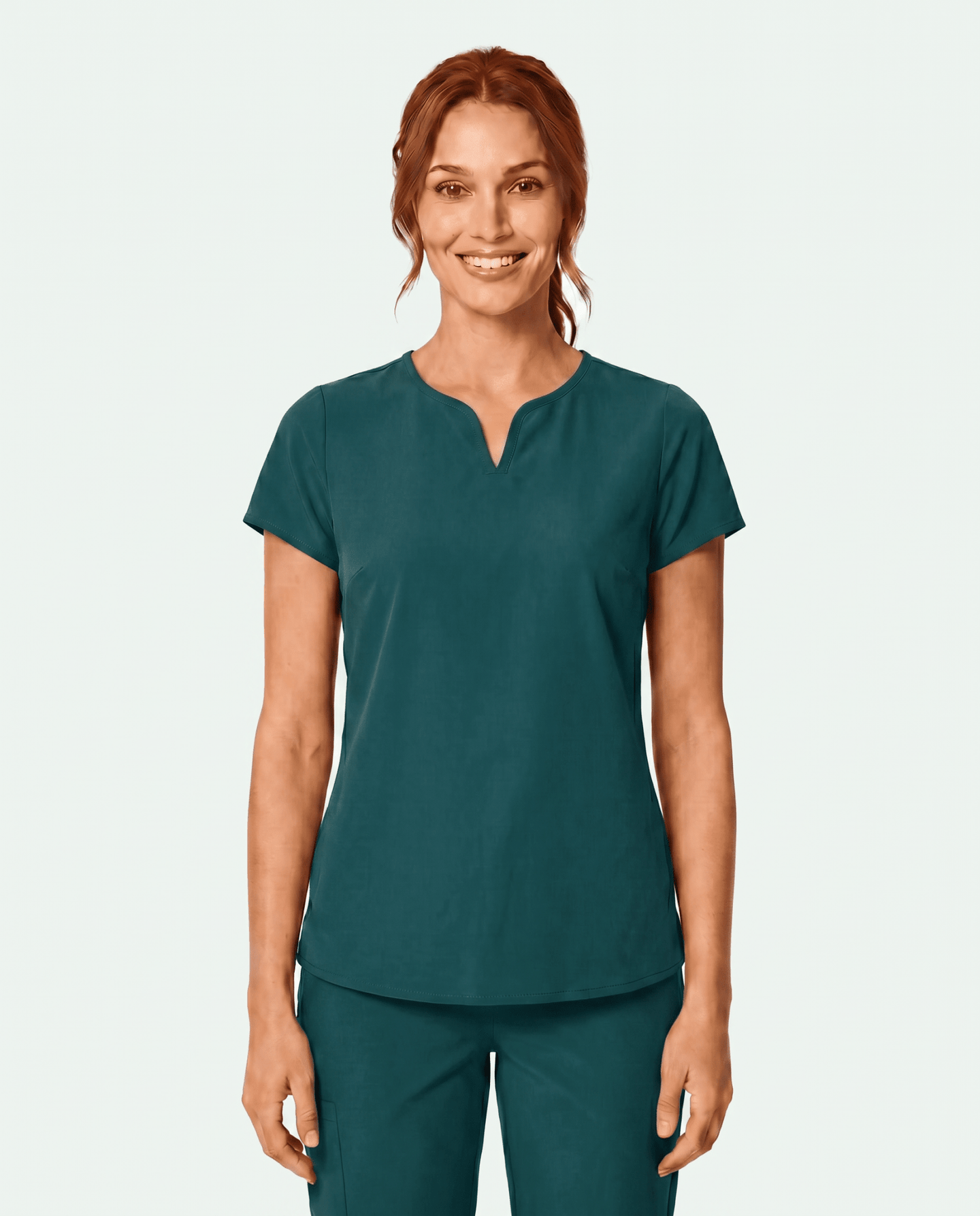Women's Curved V-neck Top Midnight Green - Scrubloop