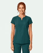 Women's Curved V-neck Top Midnight Green - Scrubloop