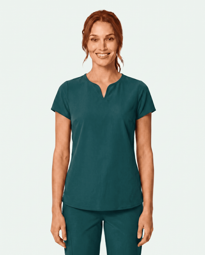 Women's Curved V-neck Top Midnight Green