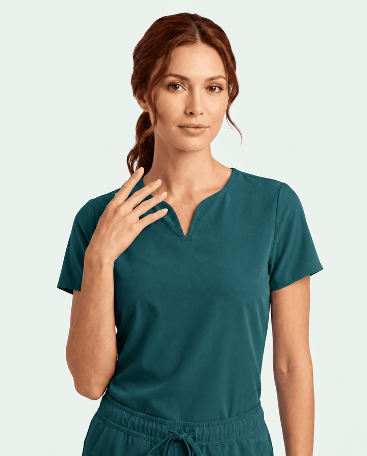 Women's Curved V-neck Top Midnight Green