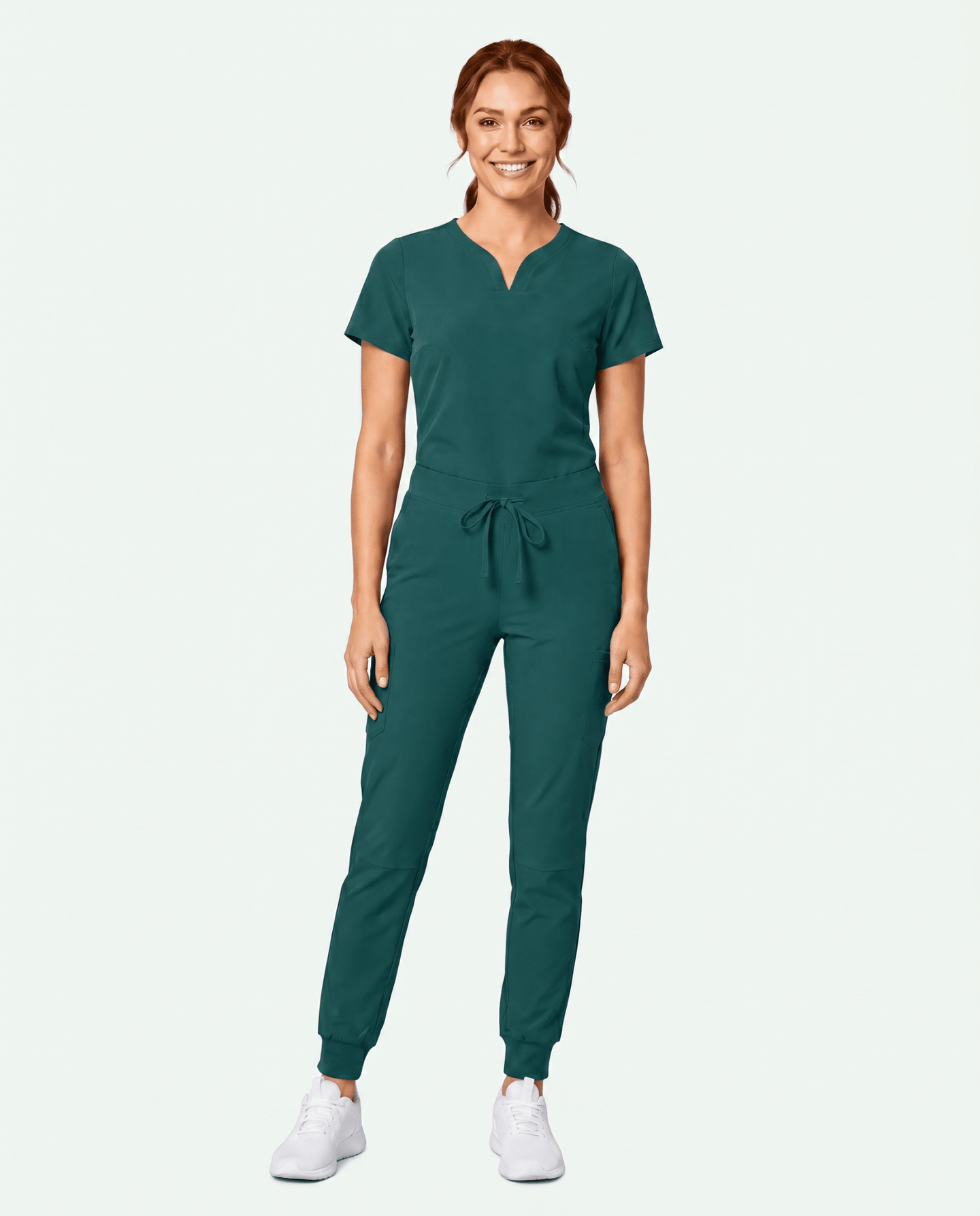 Women's Curved V-neck Top Midnight Green - Scrubloop