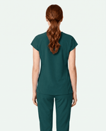 Women's Curved V-neck Top Midnight Green - Scrubloop