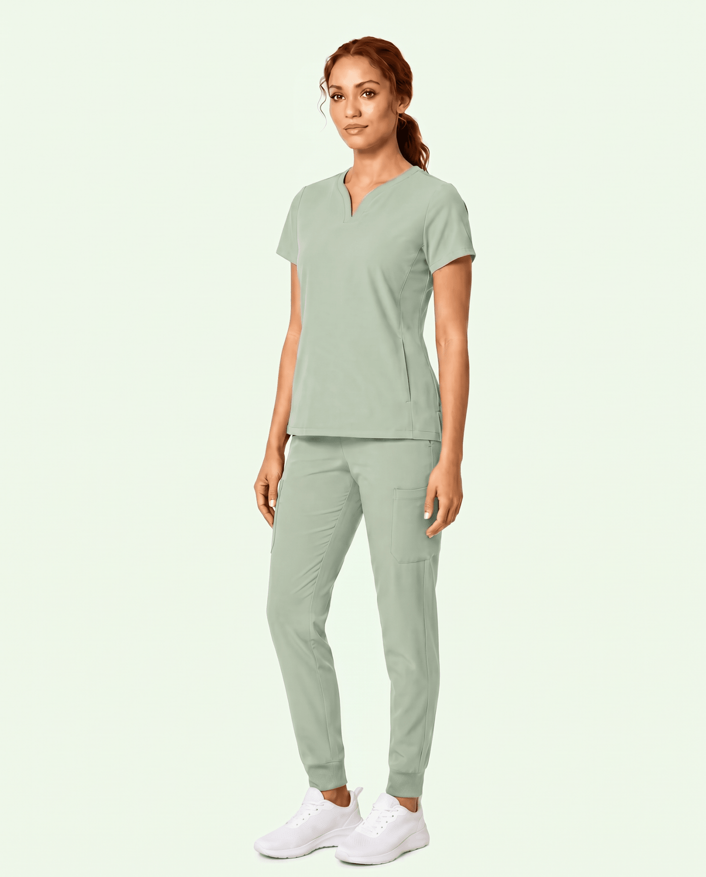 Women's Curved V-neck Top Mint - Scrubloop