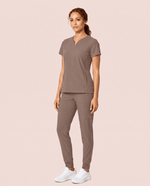 Women's Curved V-neck Top Mocha - Scrubloop