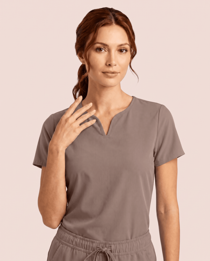 Women's Curved V-neck Top Mocha
