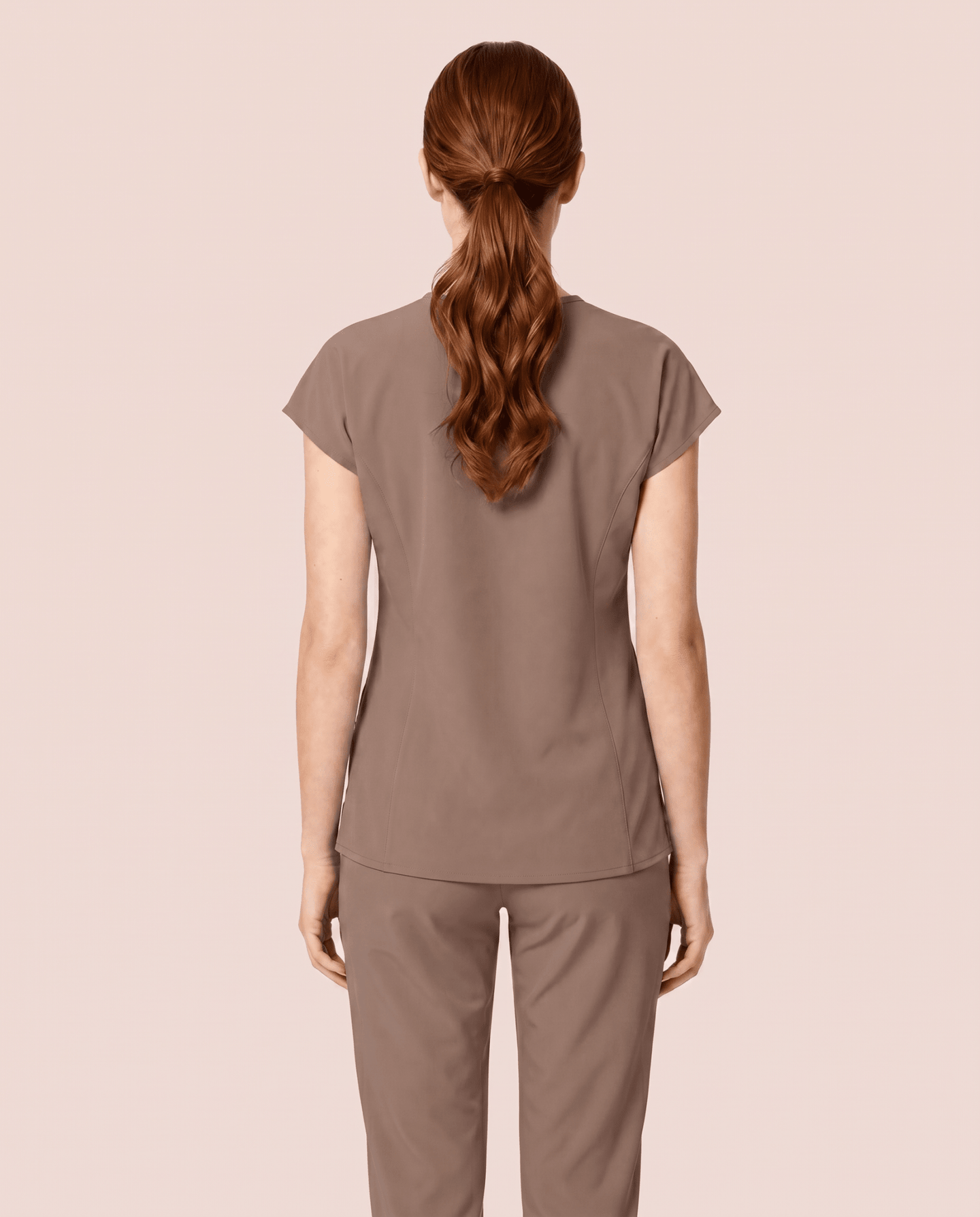 Women's Curved V-neck Top Mocha - Scrubloop