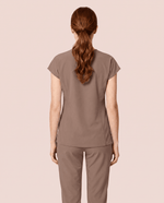 Women's Curved V-neck Top Mocha - Scrubloop