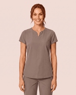 Women's Curved V-neck Top Mocha - Scrubloop