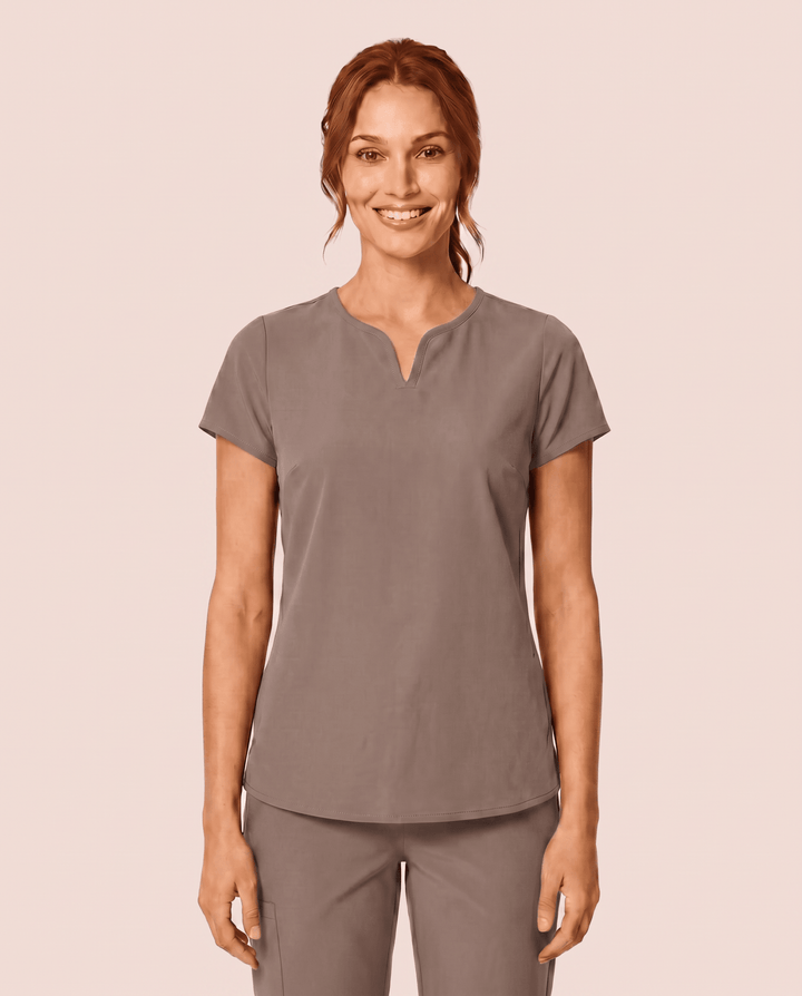 Women's Curved V-neck Top Mocha