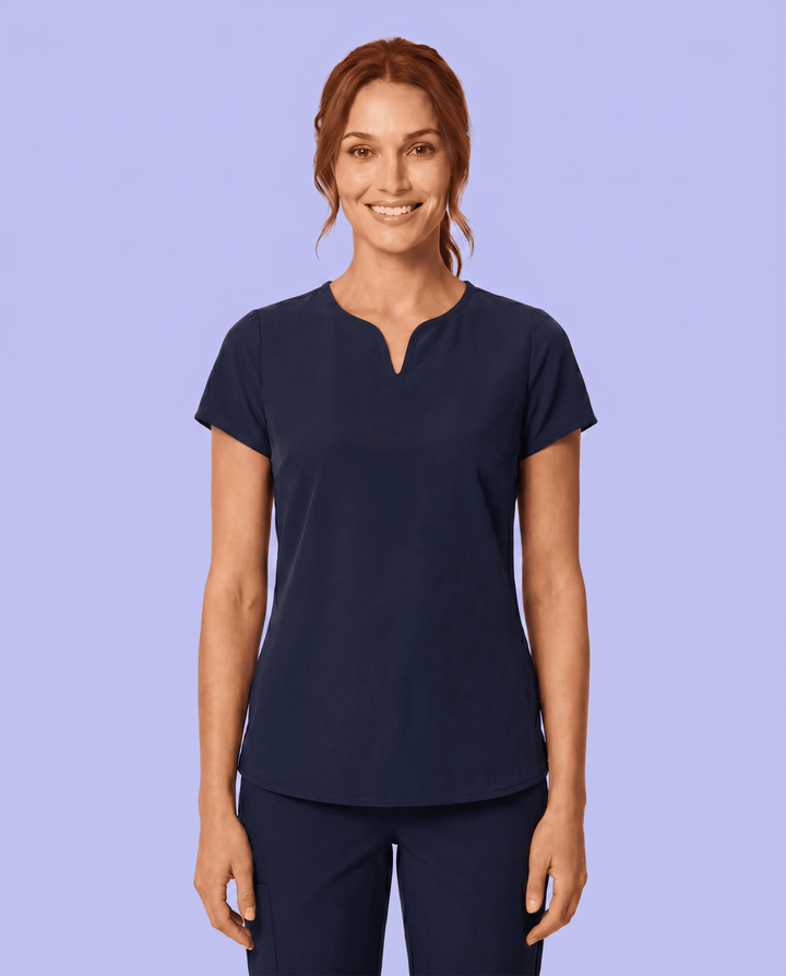 Women's Curved V-neck Top Navy