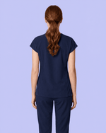 Women's Curved V-neck Top Navy - Scrubloop