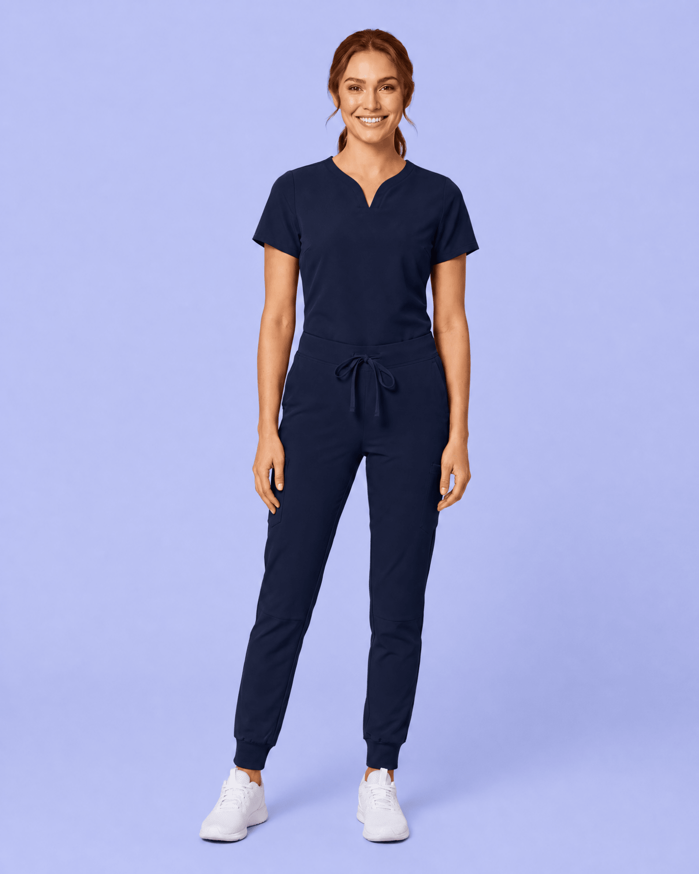 Women's Curved V-neck Top Navy - Scrubloop