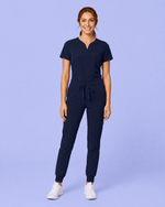 Women's Curved V-neck Top Navy - Scrubloop