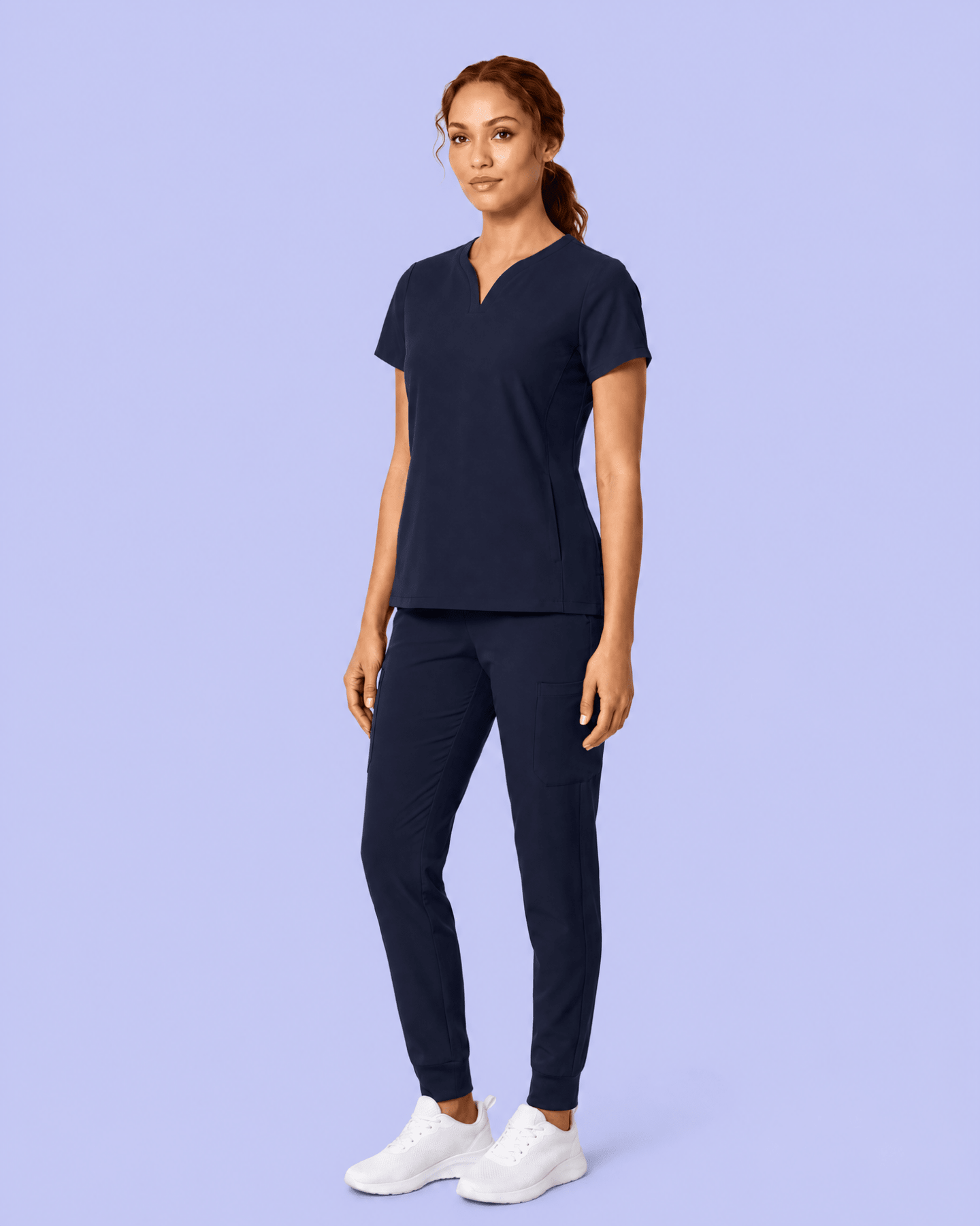 Women's Curved V-neck Top Navy - Scrubloop