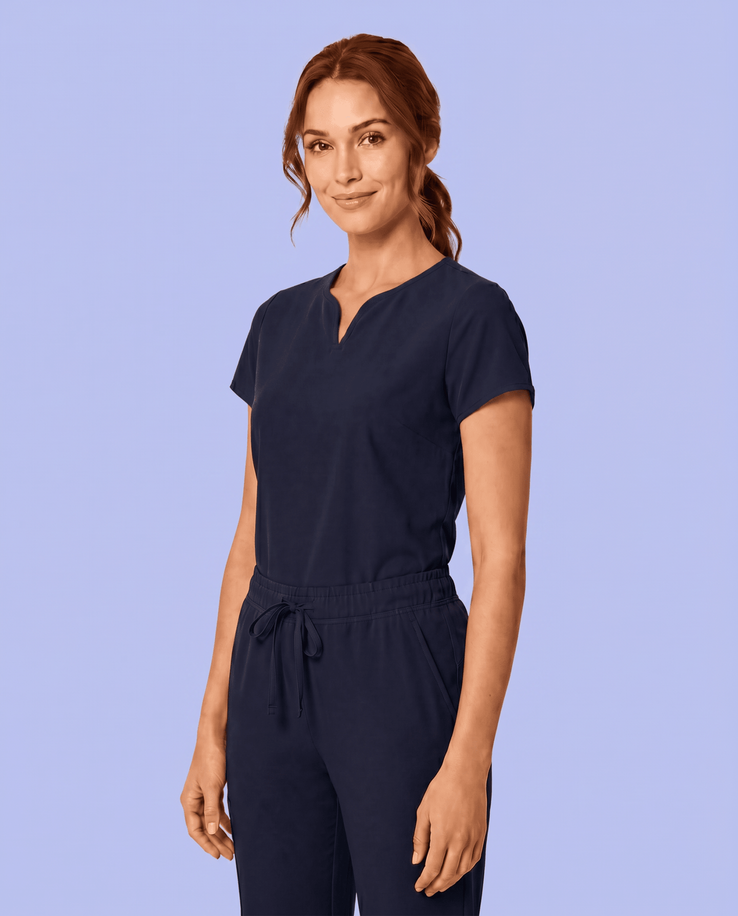 Women's Curved V-neck Top Navy - Scrubloop